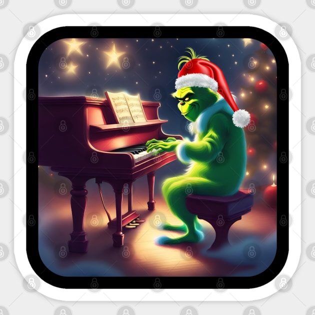 Grinch Piano Sticker by blaurensharp00@gmail.com